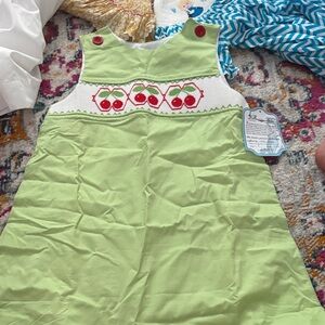 Green Dress with Cherry Embroidery